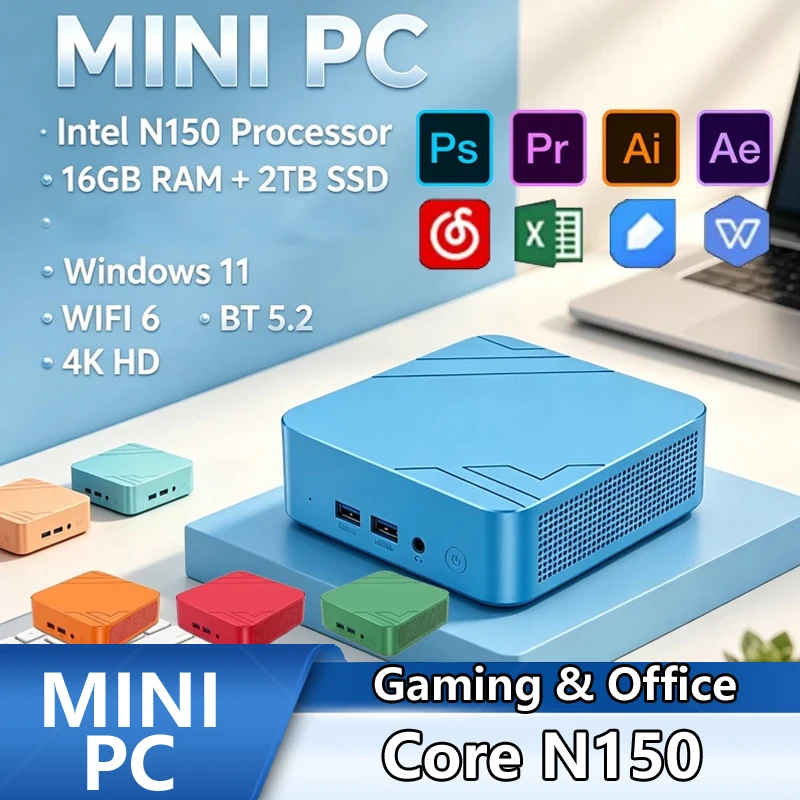 Pc Gaming Editing - N150 Colorful Mini PC,16GB+2TB SSD,Win11,WiFi6 ,4K