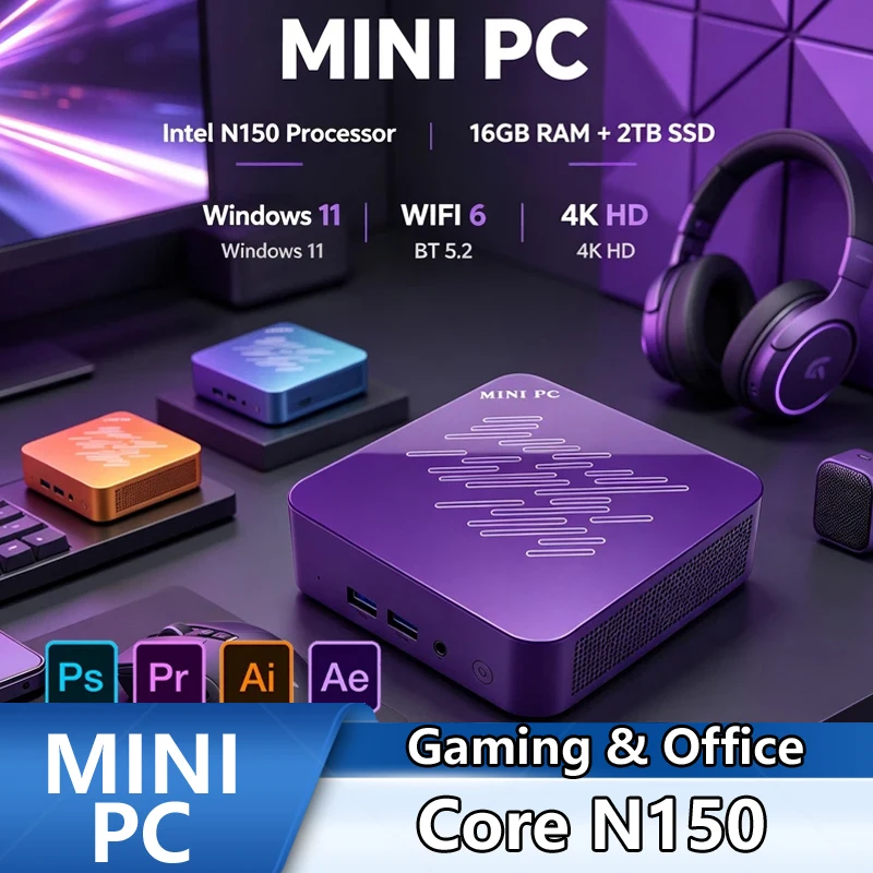 Pc Gaming Editing - Deep Purple Mini PC Intel N150