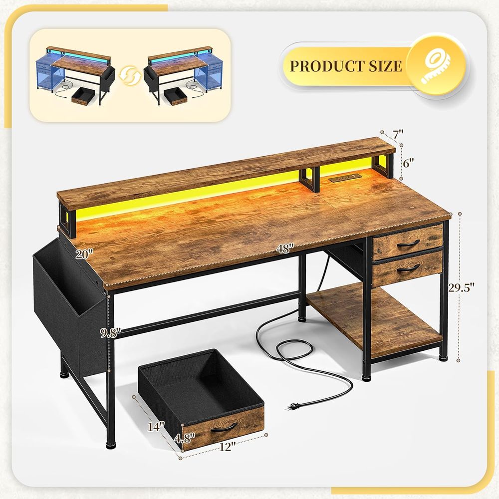 Compact 48 Gaming Desk with Wi - Rgb Light Strip ulasan dan harga