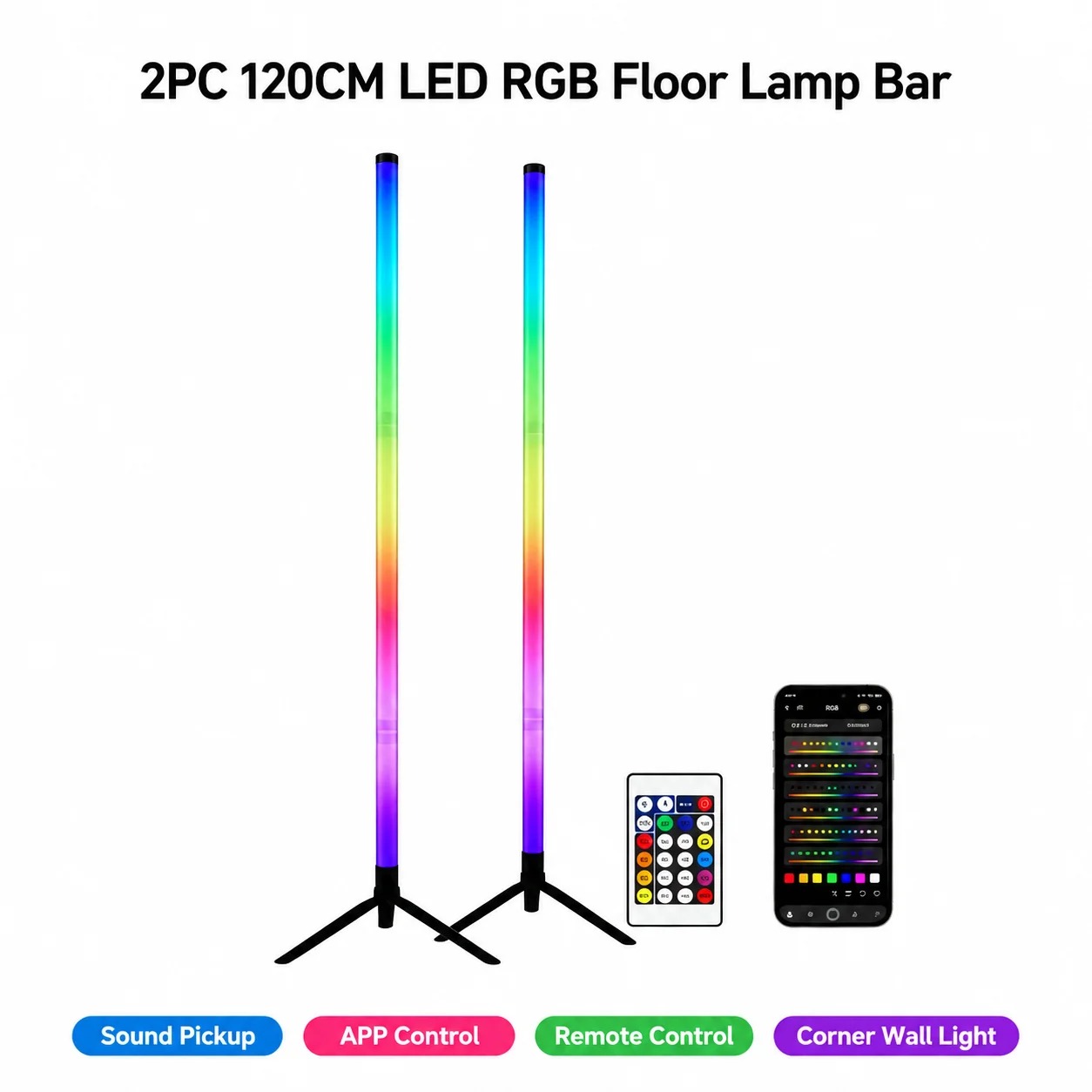2PCS 120CM RGB Floor Lamp, Sou - Rgb Light Strip ulasan dan harga