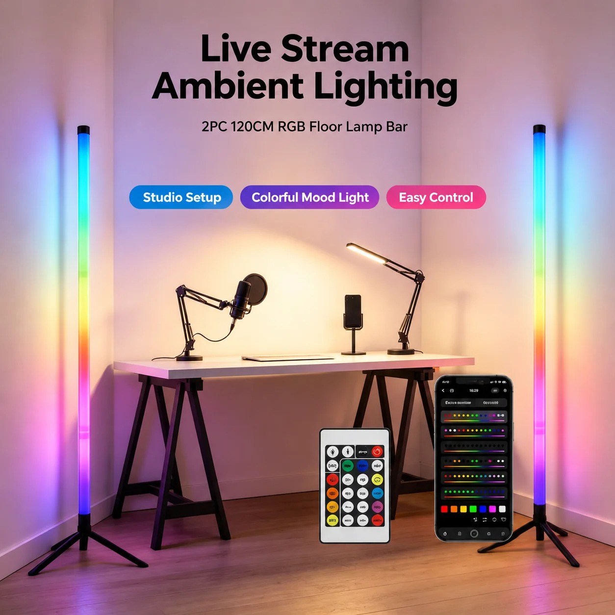 2PCS 120CM RGB Floor Lamp, Sou - Rgb Light Strip ulasan dan harga