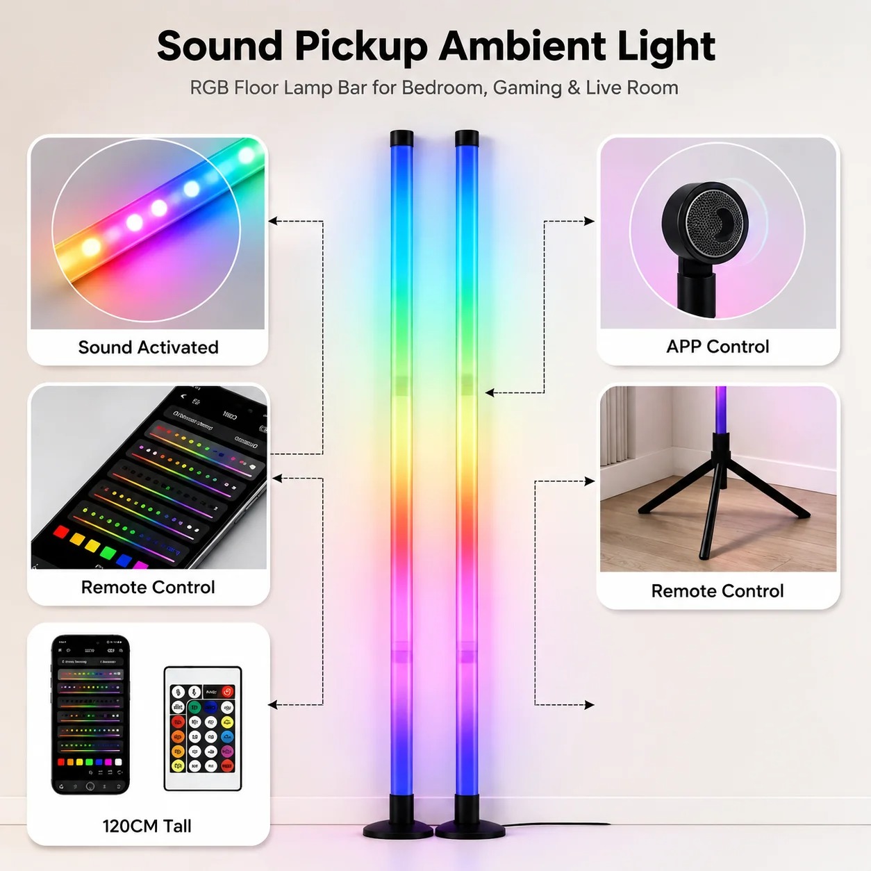 2PCS 120CM RGB Floor Lamp, Sou - Rgb Light Strip ulasan dan harga